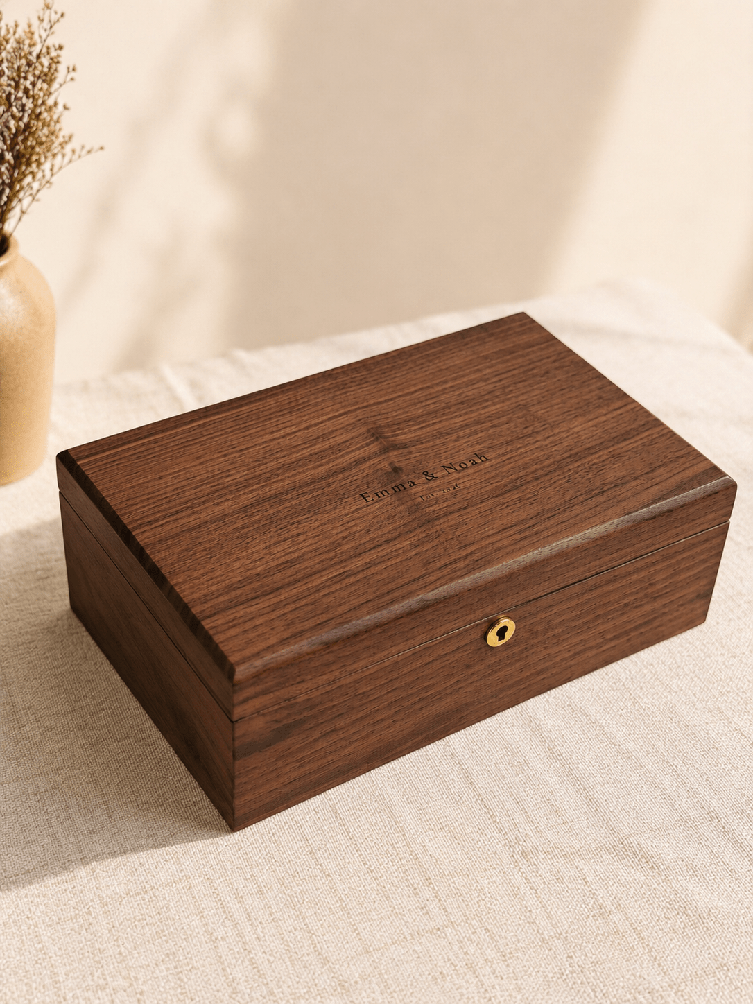 Large walnut keepsake box with custom name engraving