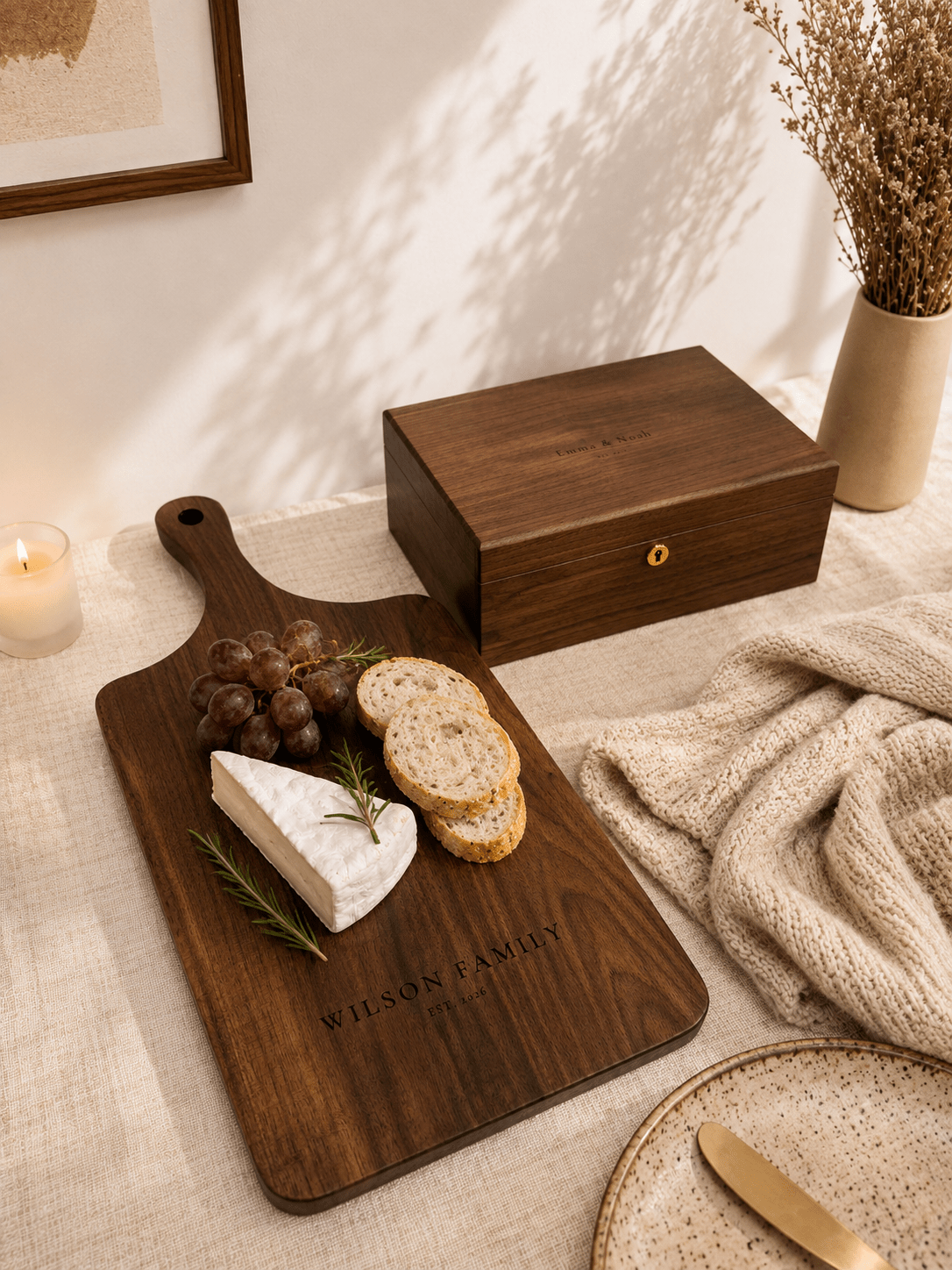 Gift-ready custom walnut set for newlyweds and anniversaries