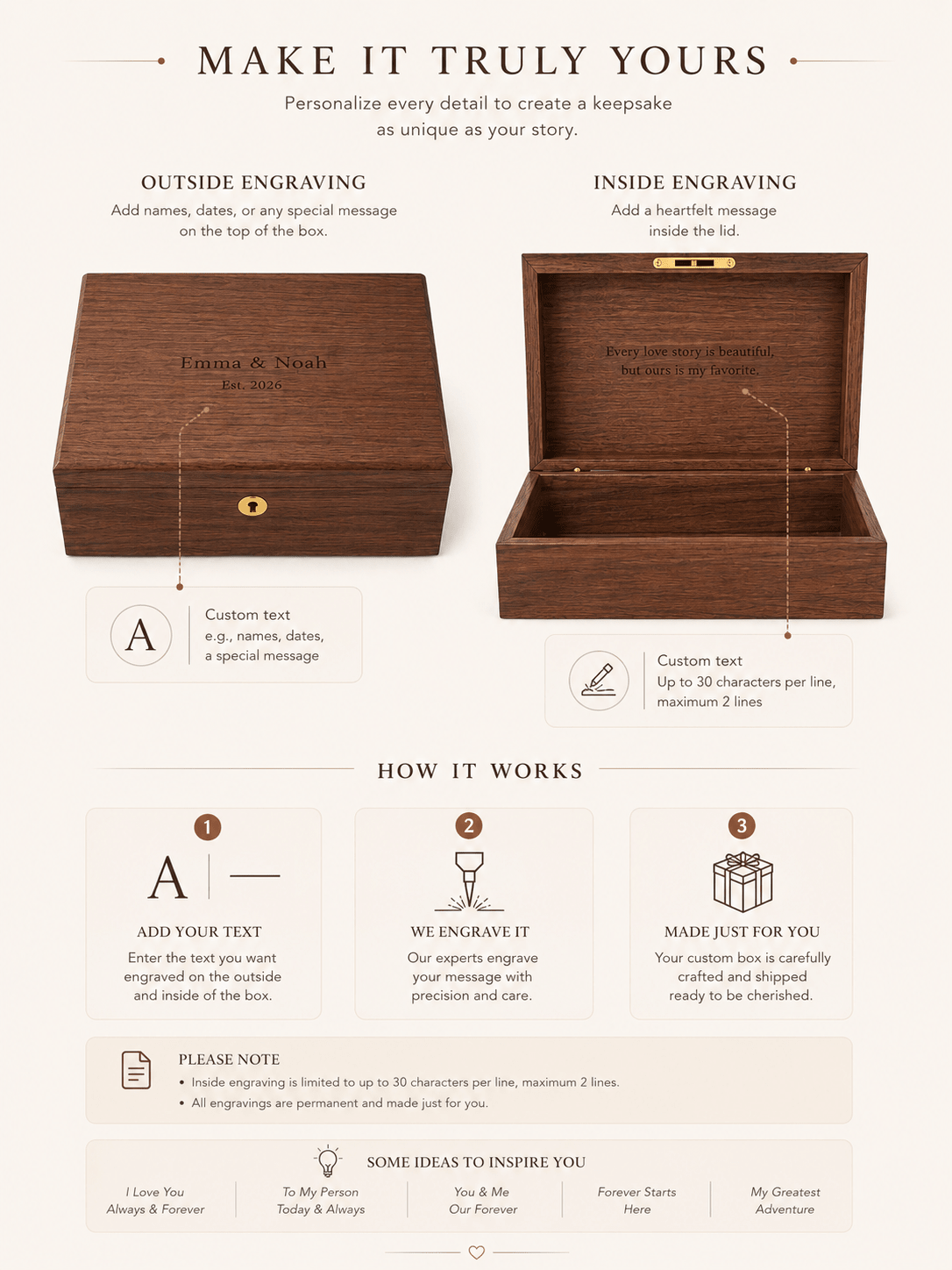Personalized Walnut Keepsake Box — Large | Custom Engraved Wedding & Anniversary Memory Box - TwoWoodCo