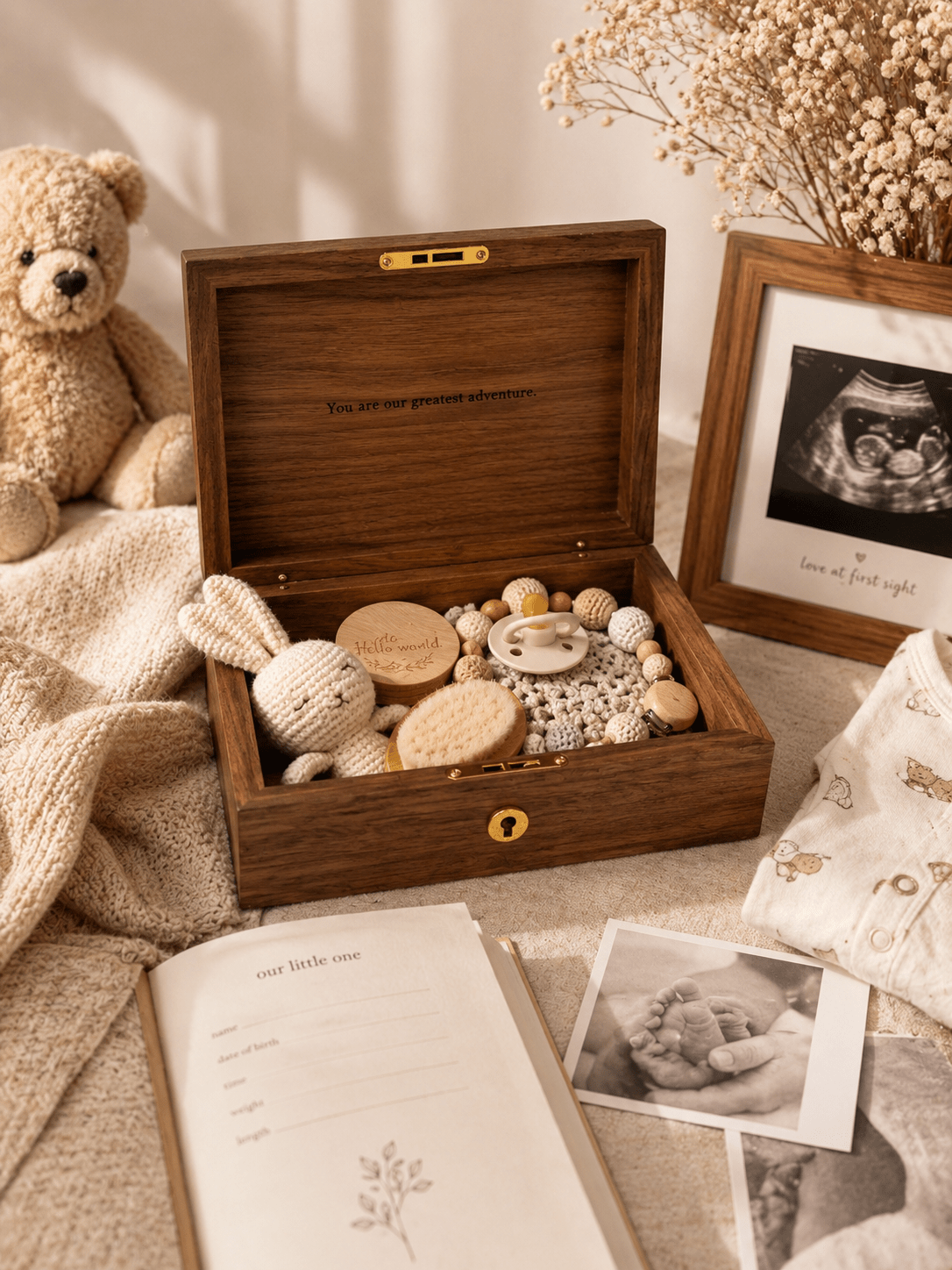 Personalized Walnut Baby Keepsake Box — Custom Engraved New Baby & Baby Shower Gift - TwoWoodCo