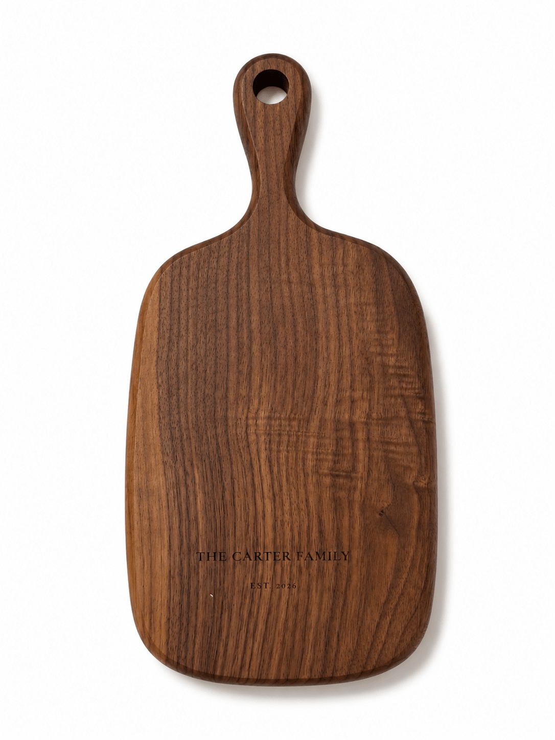 Personalized Walnut Cutting Board — Small | Custom Engraved Family Name & Housewarming Gift - TwoWoodCo