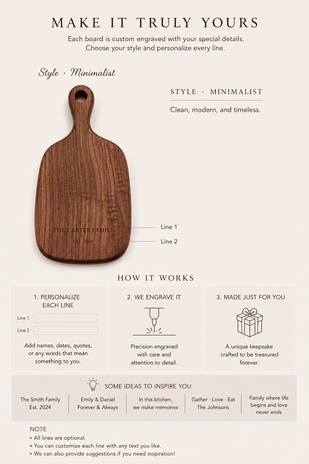 Personalized Walnut Cutting Board — Small | Custom Engraved Family Name & Housewarming Gift - TwoWoodCo