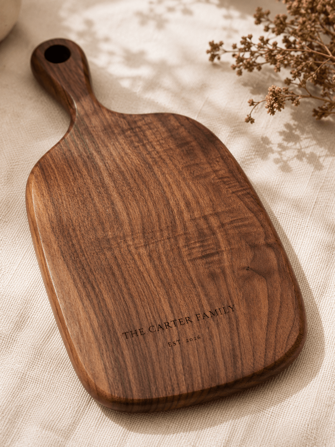 Personalized Walnut Cutting Board — Small | Custom Engraved Family Name & Housewarming Gift - TwoWoodCo
