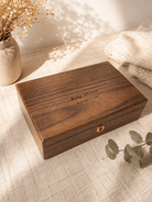 Personalized baby keepsake box made from walnut wood