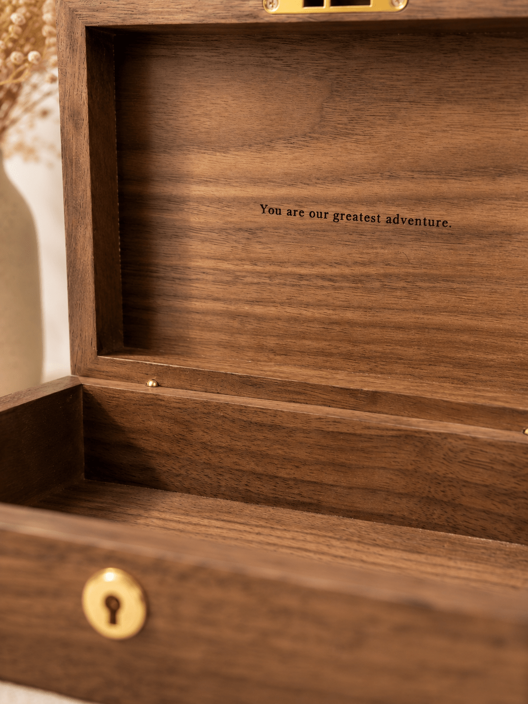 Custom engraved walnut keepsake box for baby shower gift