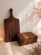 Personalized wedding gift set with walnut cutting board and box