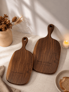 Walnut cutting board set engraved for new home and family kitchen