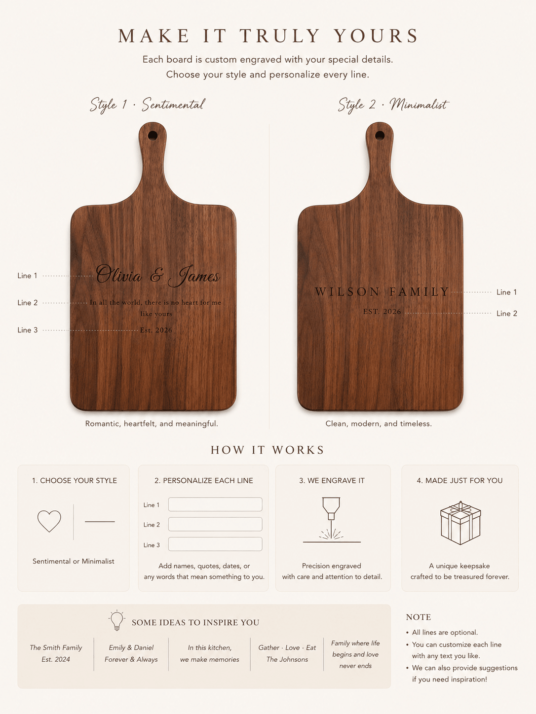 Personalized Walnut Cutting Board with Handle — Custom Engraved Wedding Gift, Housewarming, Family Name Board - TwoWoodCo