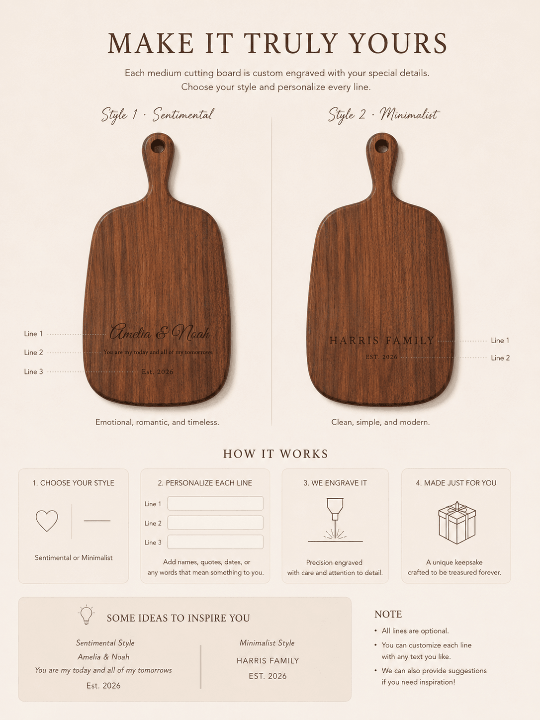 Personalized Walnut Cutting Board — Medium | Custom Engraved Wedding & Anniversary Gift - TwoWoodCo