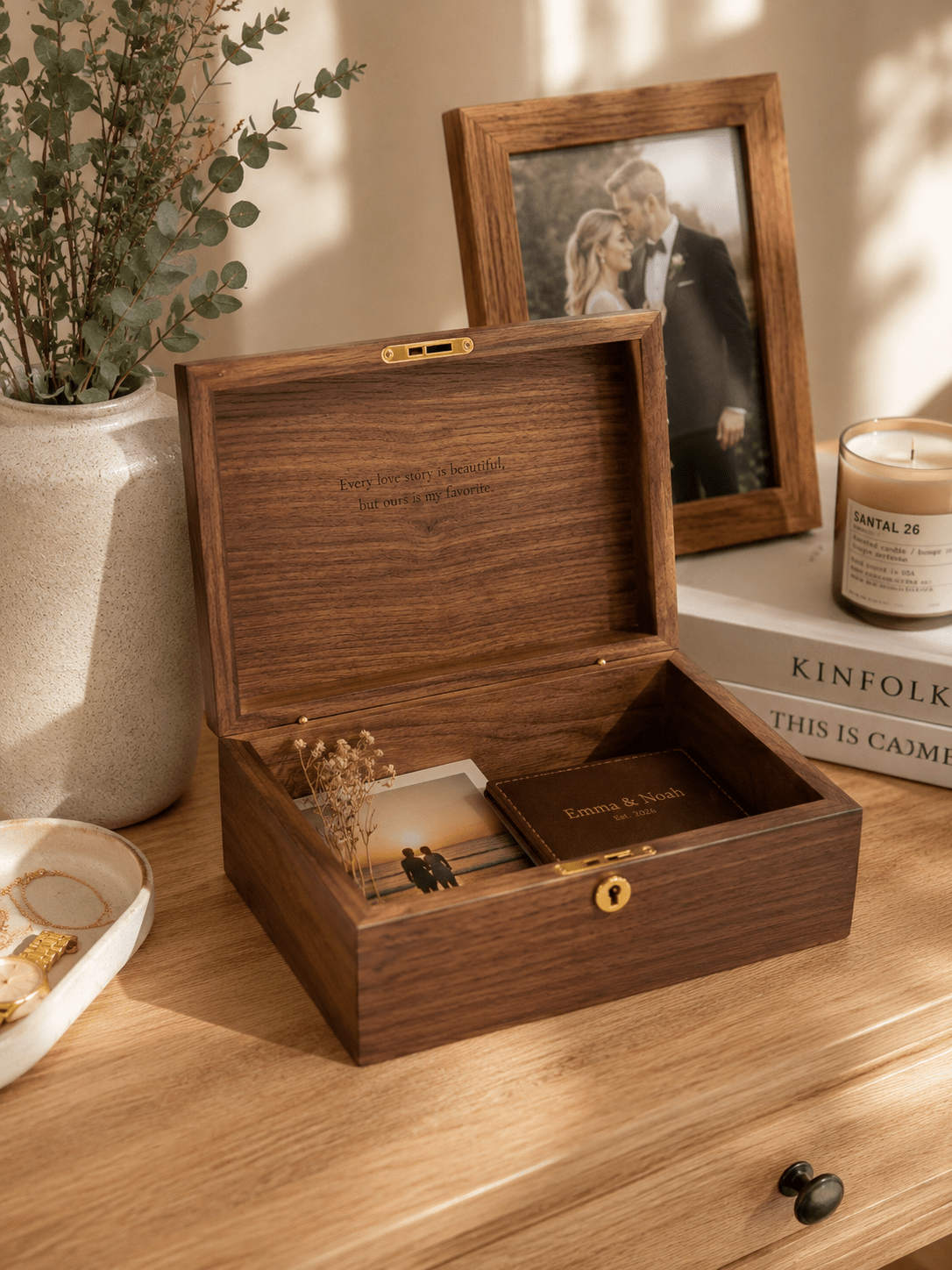 Personalized Walnut Keepsake Box — Large | Custom Engraved Wedding & Anniversary Memory Box - TwoWoodCo