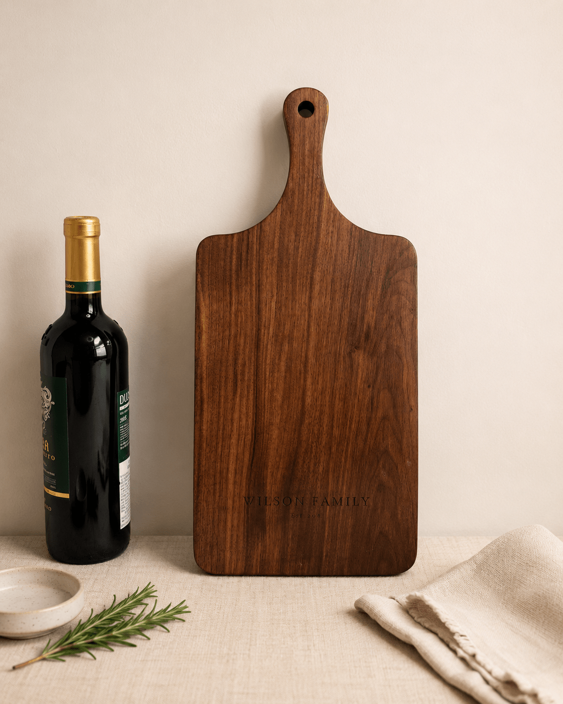 Gift-ready walnut cutting board for wedding and housewarming gifts
